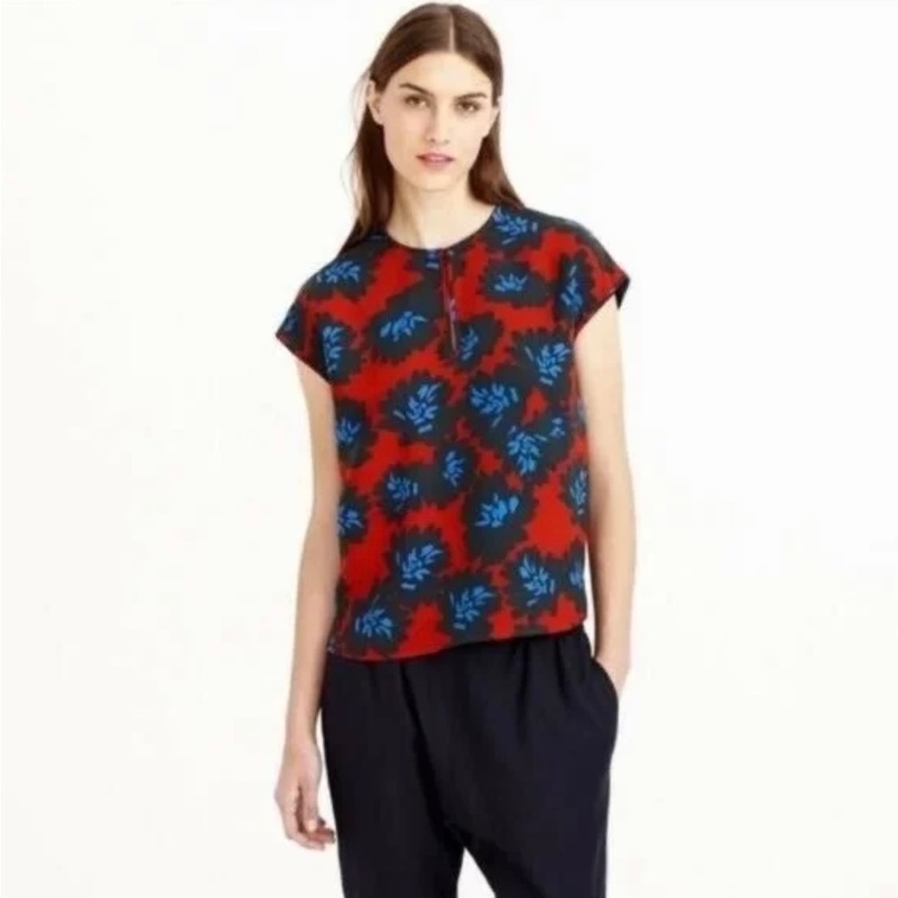 Red Floral Firecracker J Crew Blouse Size Small EUC